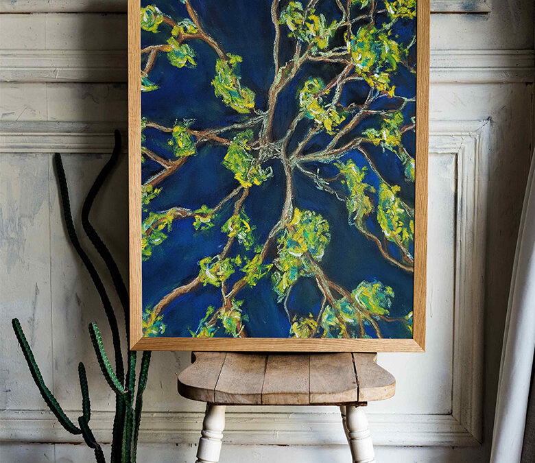 Pastel paysage forestier – Vue du ciel d’un feuillage en lumière