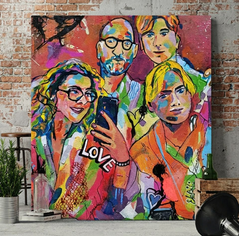 Portrait de famille pop-art urbain : Une toile unique sur mesureportrait-famille-pop-art-urbain